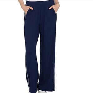 Dennis Basso Knit Wide-Leg Trim Pull-On Pants | size L